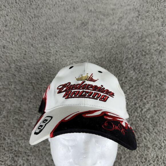 Chase Other - Budweiser Racing Hat Cap Strap Back Mens White NASCAR Racing Flames Dale Jr 8